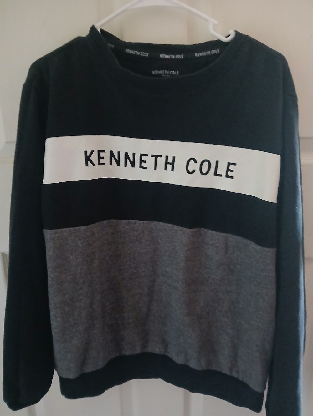 Kenneth Cole Black and Gray Crewneck Sweatshirt with White Logo Panel